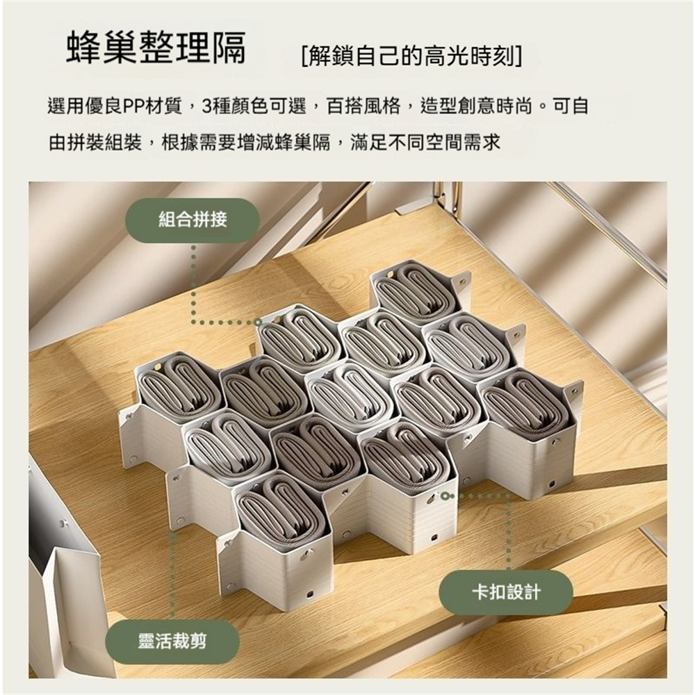 蜂窩抽屜分隔板 襪子收納 內衣褲收納 分隔板 抽屜整理 分隔收納 [平行進口] HK2726