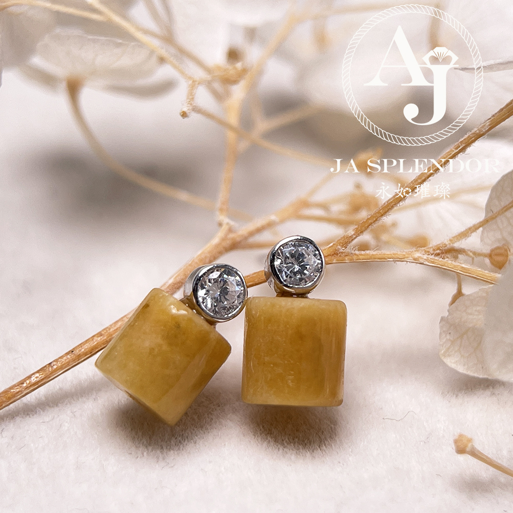 FBG26-H03 天然翡翠A玉 簡約黃翡純銀耳釘