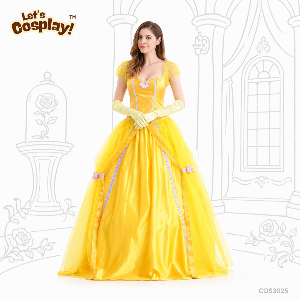 美女與野獸主題 Belle 成人公主裙｜萬聖節 Cosplay 服裝｜童話公主角色扮演｜舞台表演禮服｜香港現貨 Lets Cosplay