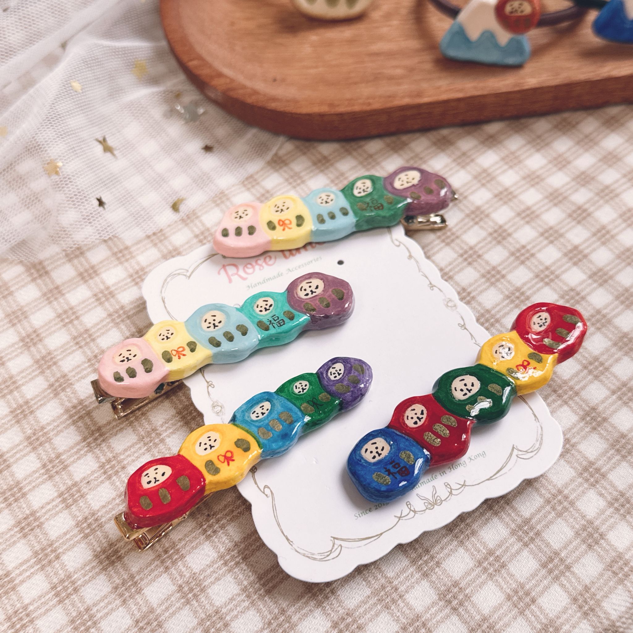 手繪五福達摩髮夾 （新-糖果色）