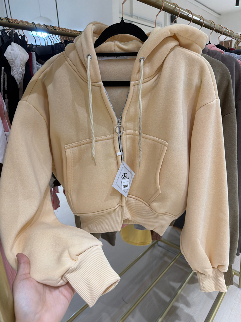 粉色短拉鍊連帽衫