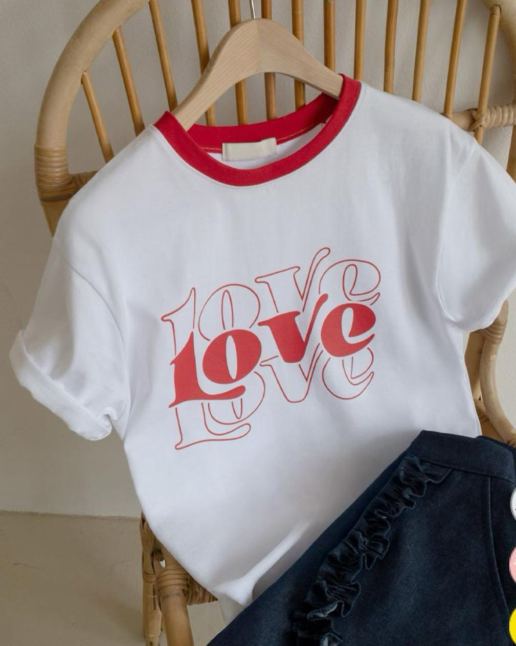 撞色領印花T shirt