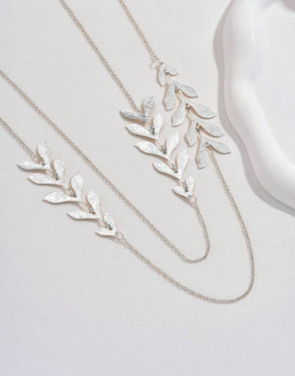Multi layer leaf decor long necklace