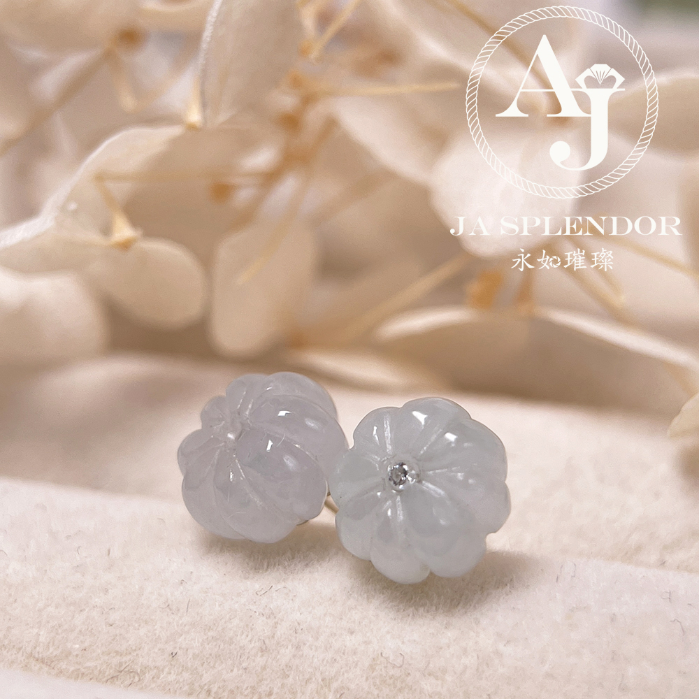 FBG26-H05 天然翡翠A玉 冰花綻放純銀耳釘