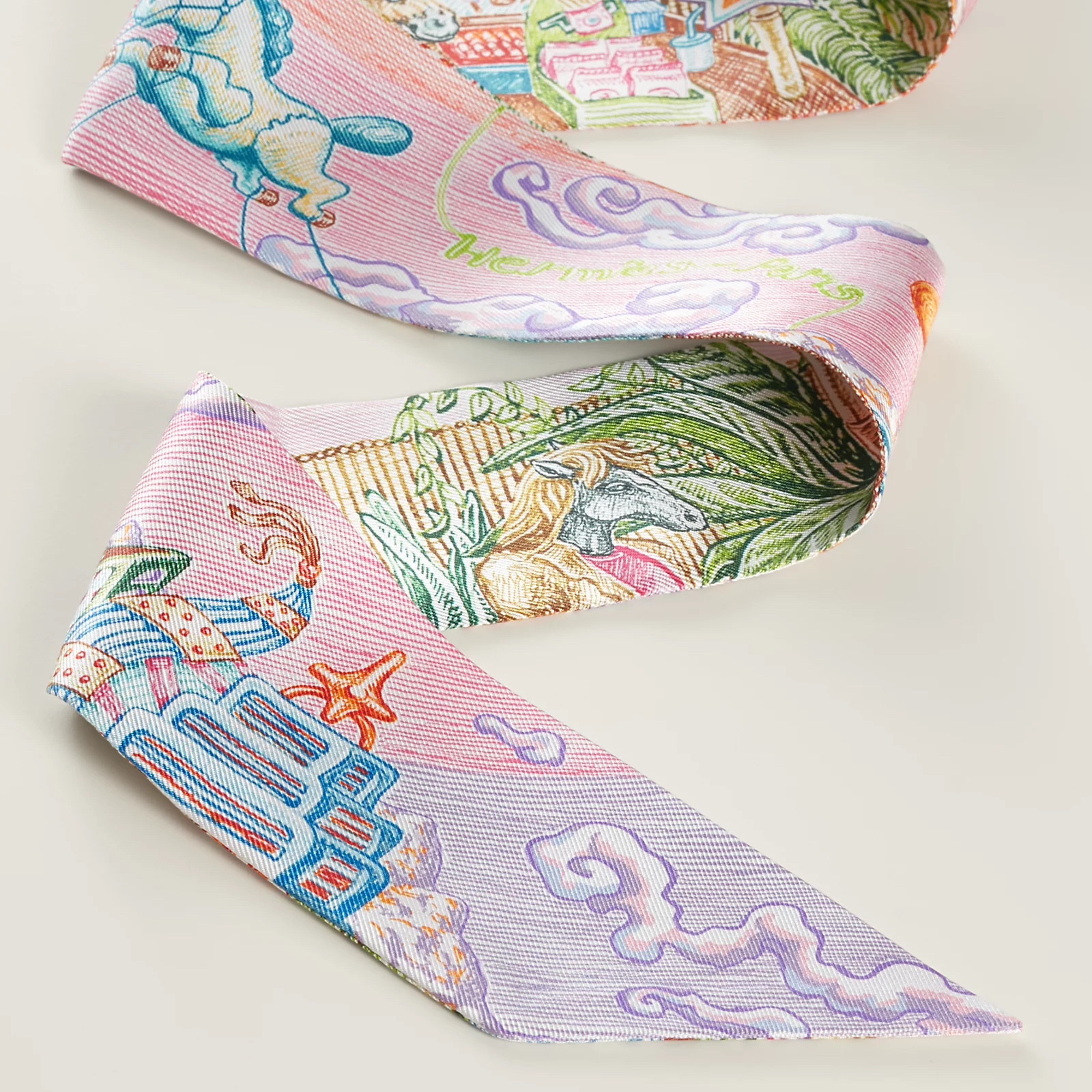 Hermès 全新🆕 100%絲 City of Light 圖案 Twilly