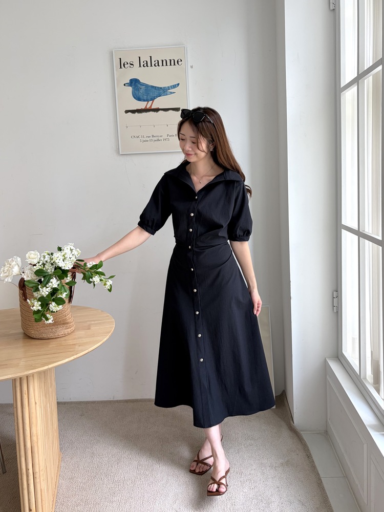 Lena Contoured Waist Dress (Navy)