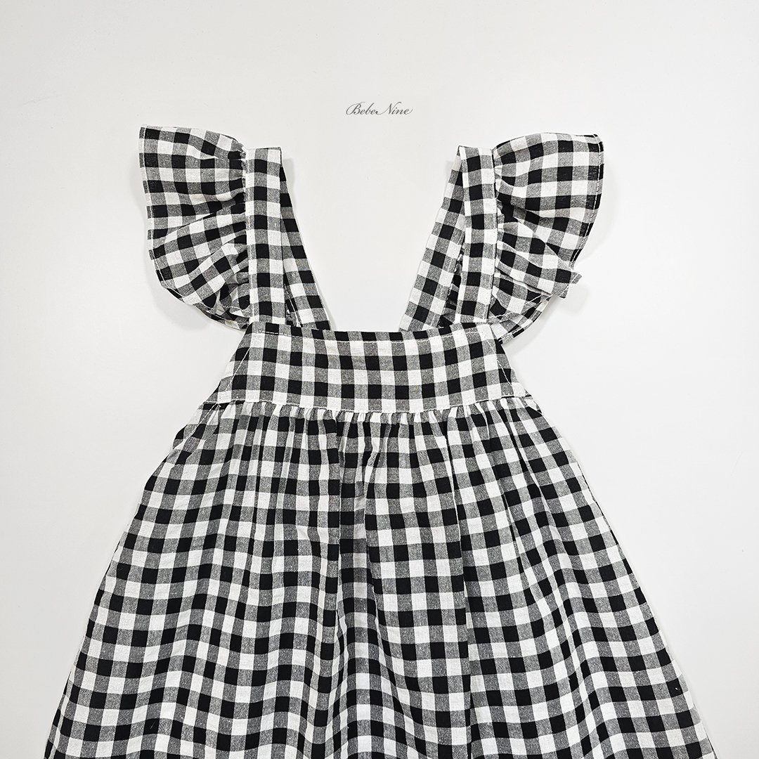 ☀️預訂 韓國直送☀️🇰🇷Bebenine兩色格紋荷葉邊純棉吊帶連身裙
