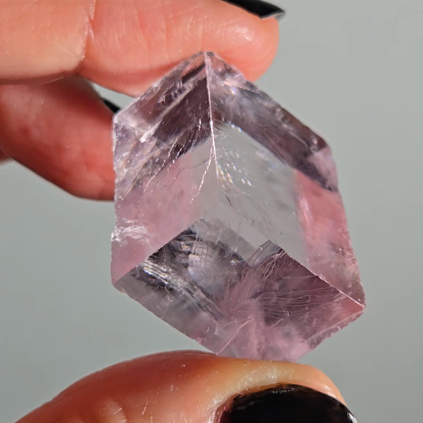 Purple calcite cube with rainbows - PC5
