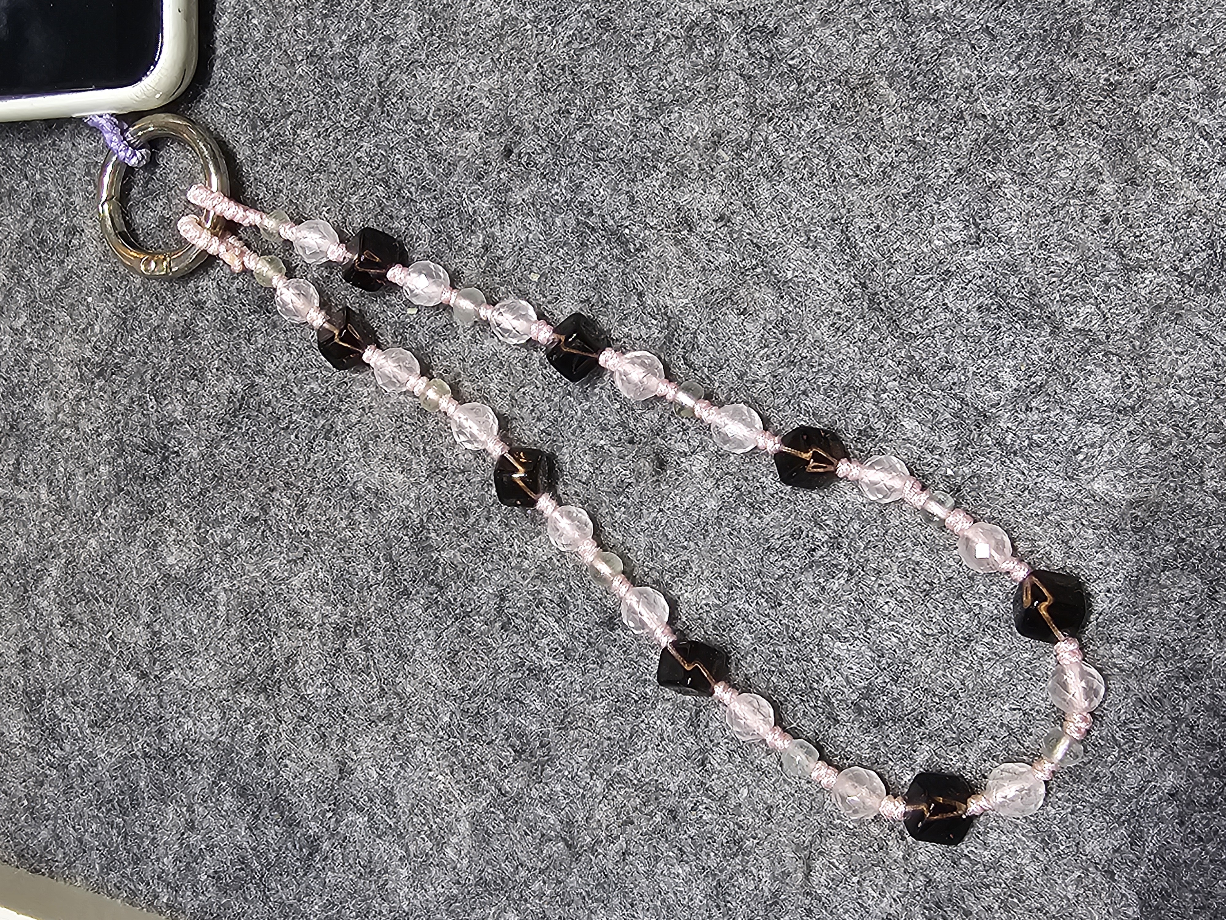 茶水晶粉紅晶海藍寶織繩電話繩