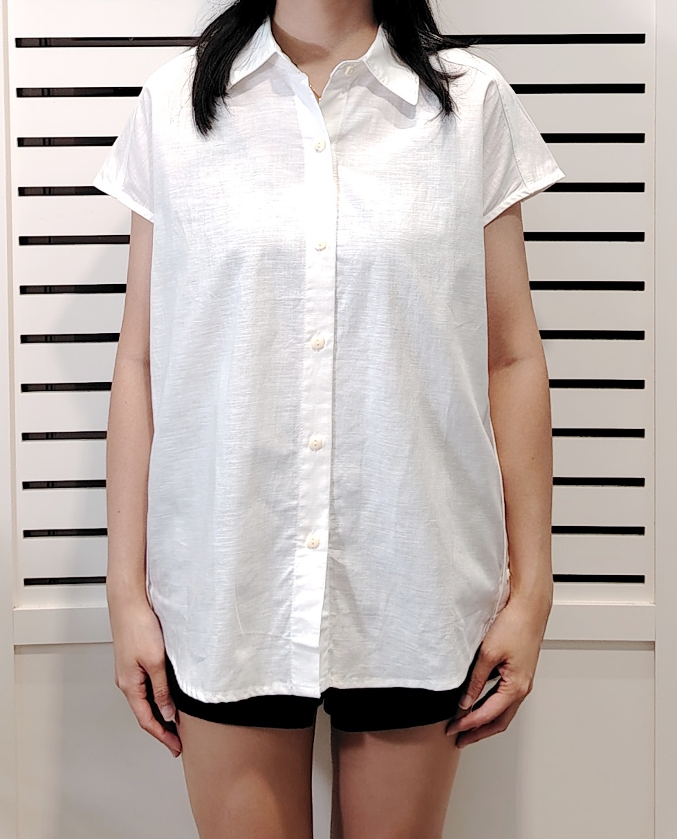 H9302 Cotton Linen Sleeve less Shirt Sleeve Button