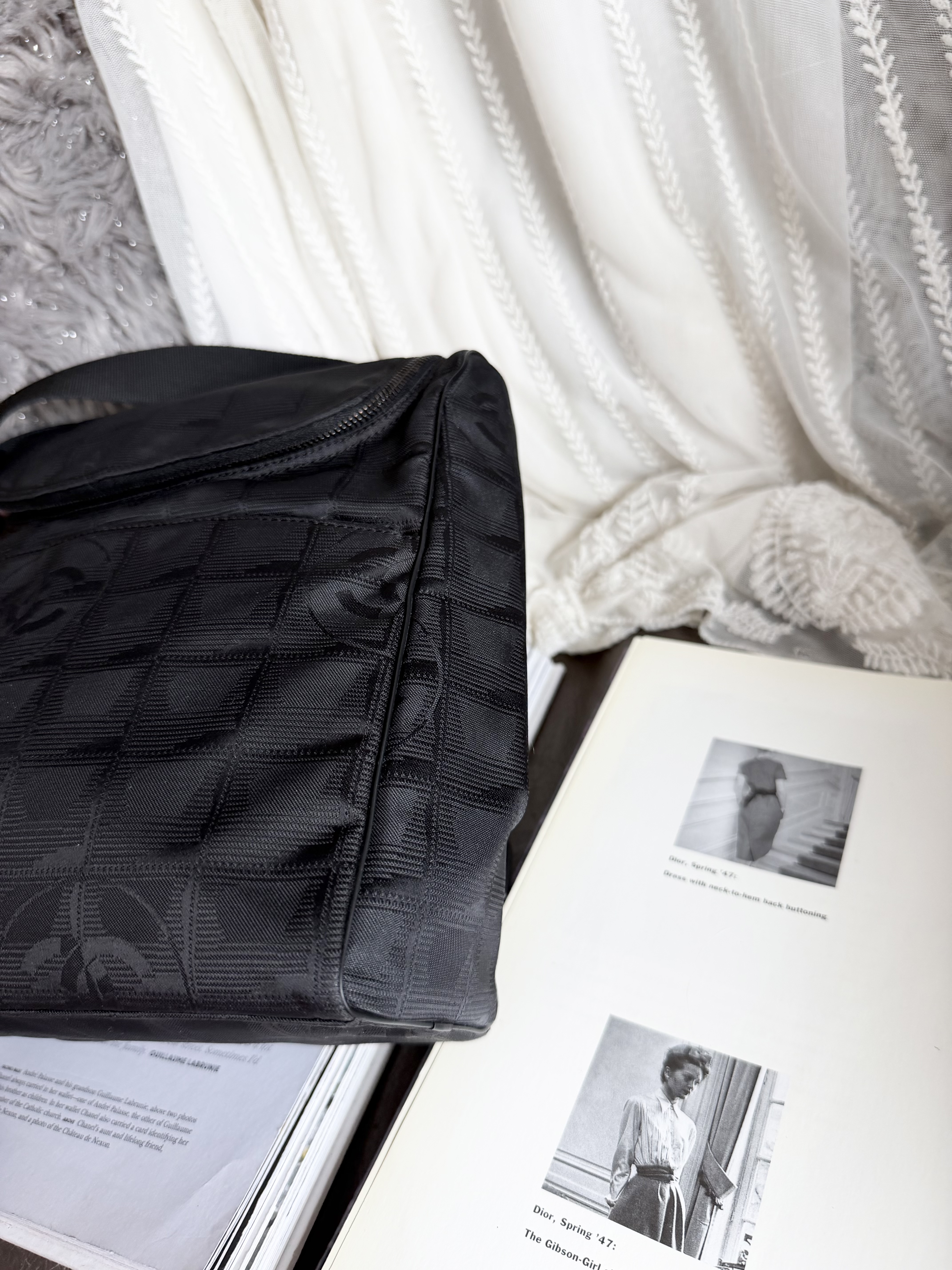 Vintage chanel black travel line backpack /shoulder bag 