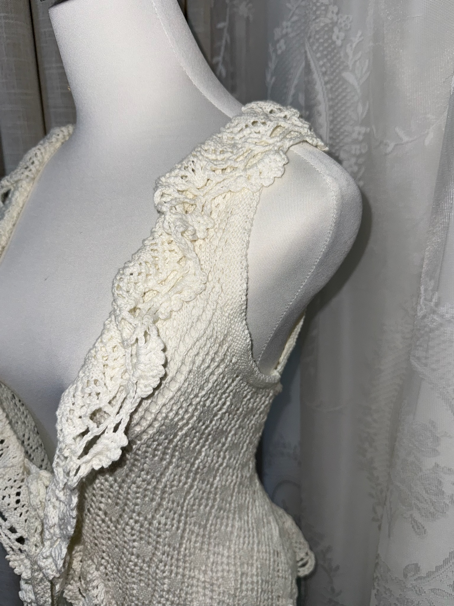 Boho Crochet Lace Ruffle Tie-Front Vest
