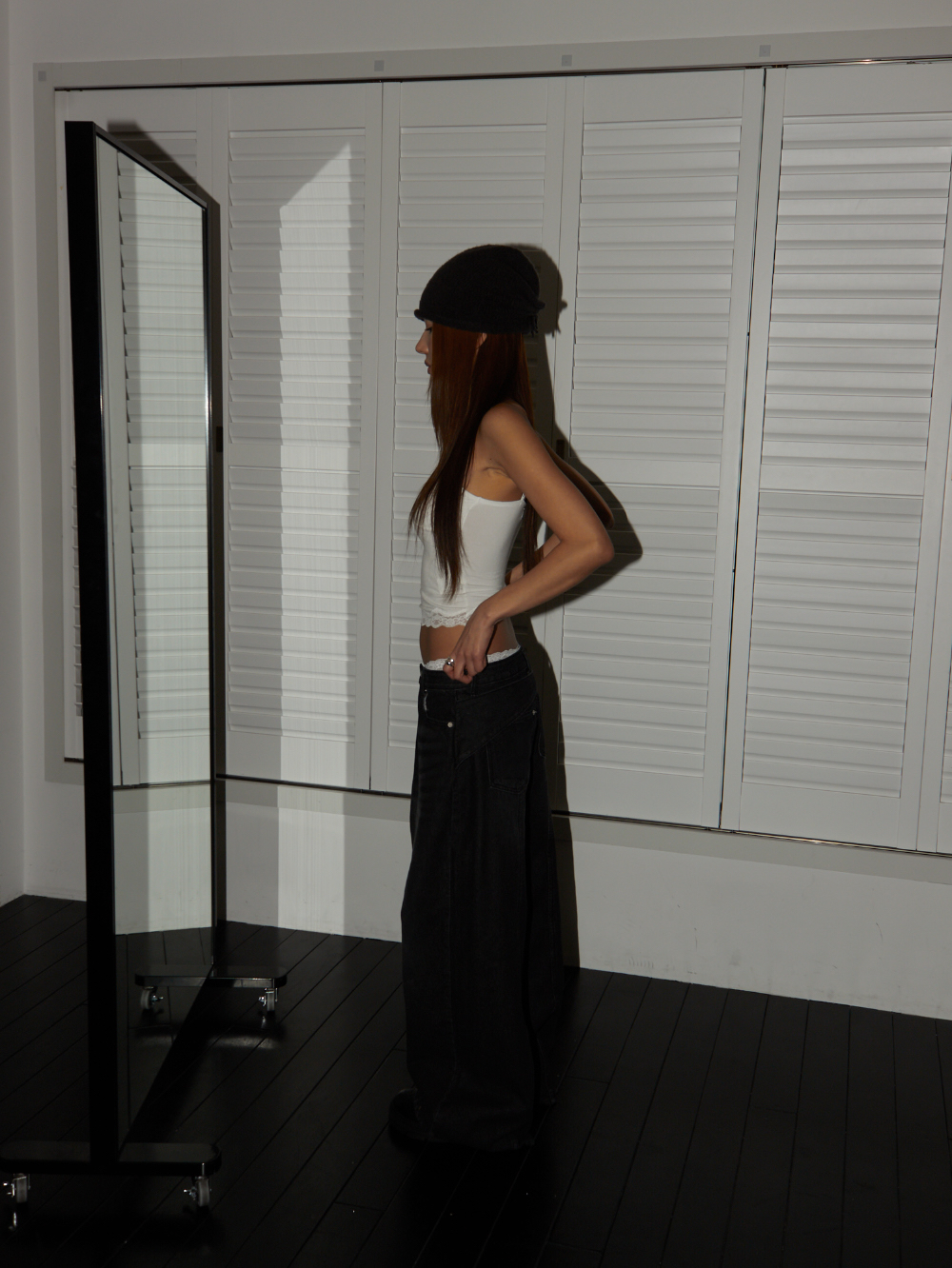 Back Buckle Wide Denim Pants