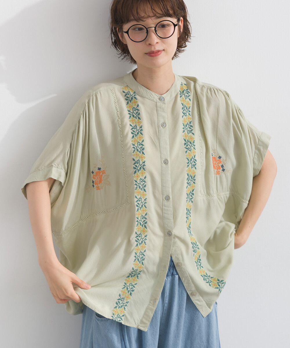 LP - 民族刺繡風格襯衫 (薄荷綠色)