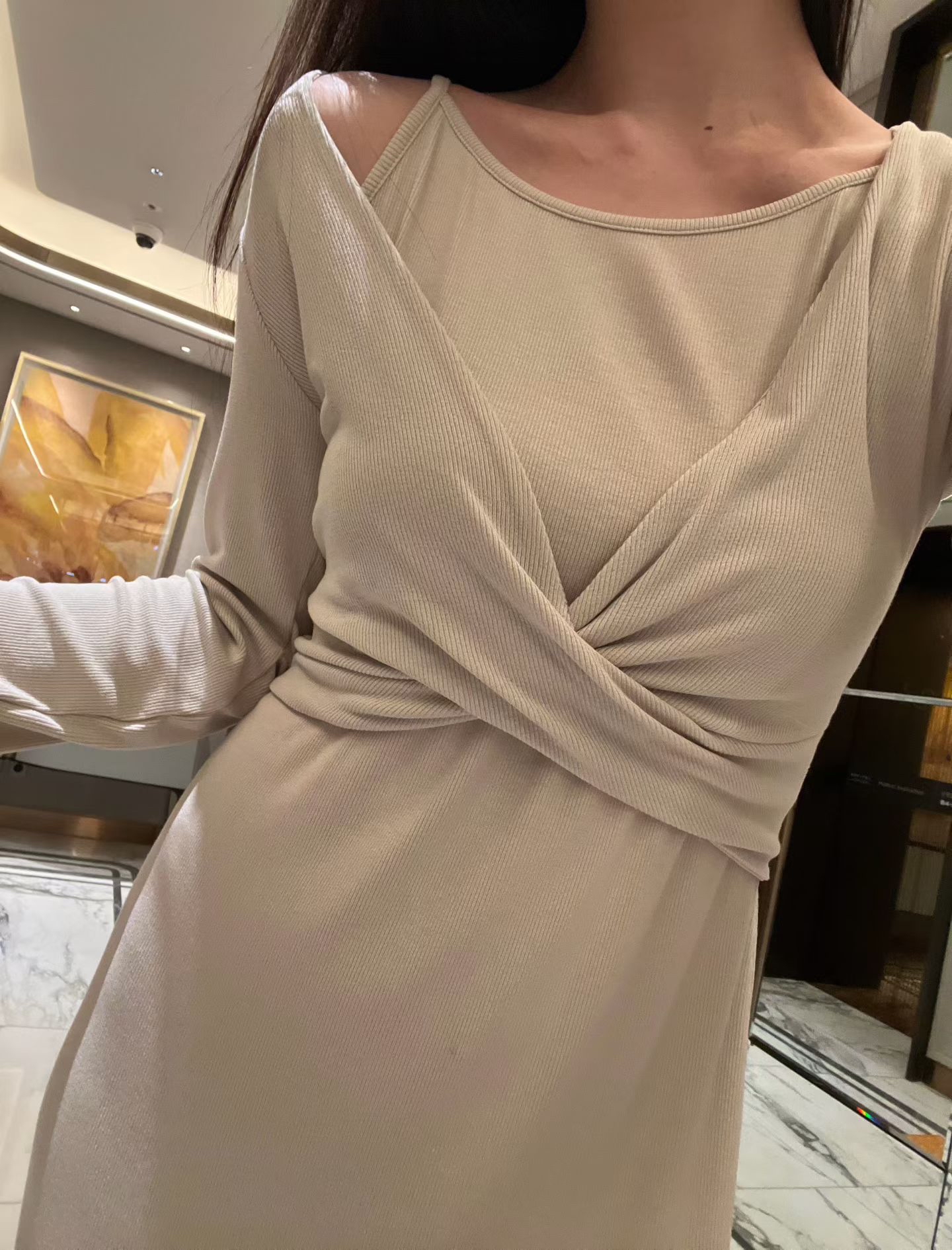 Feminine stretchy long dress SET