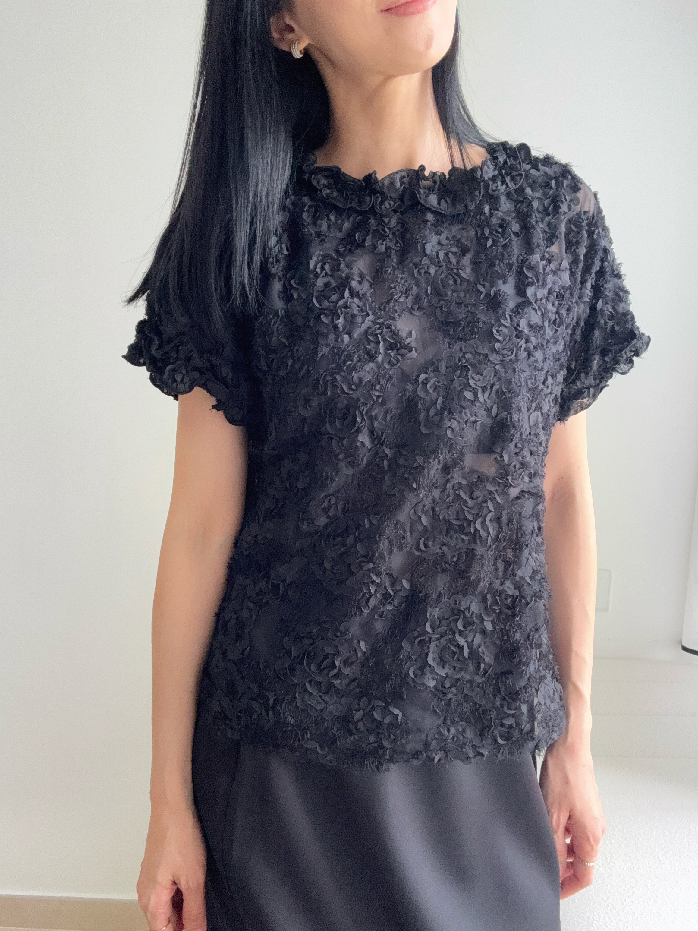 Feminine textured flower blouse