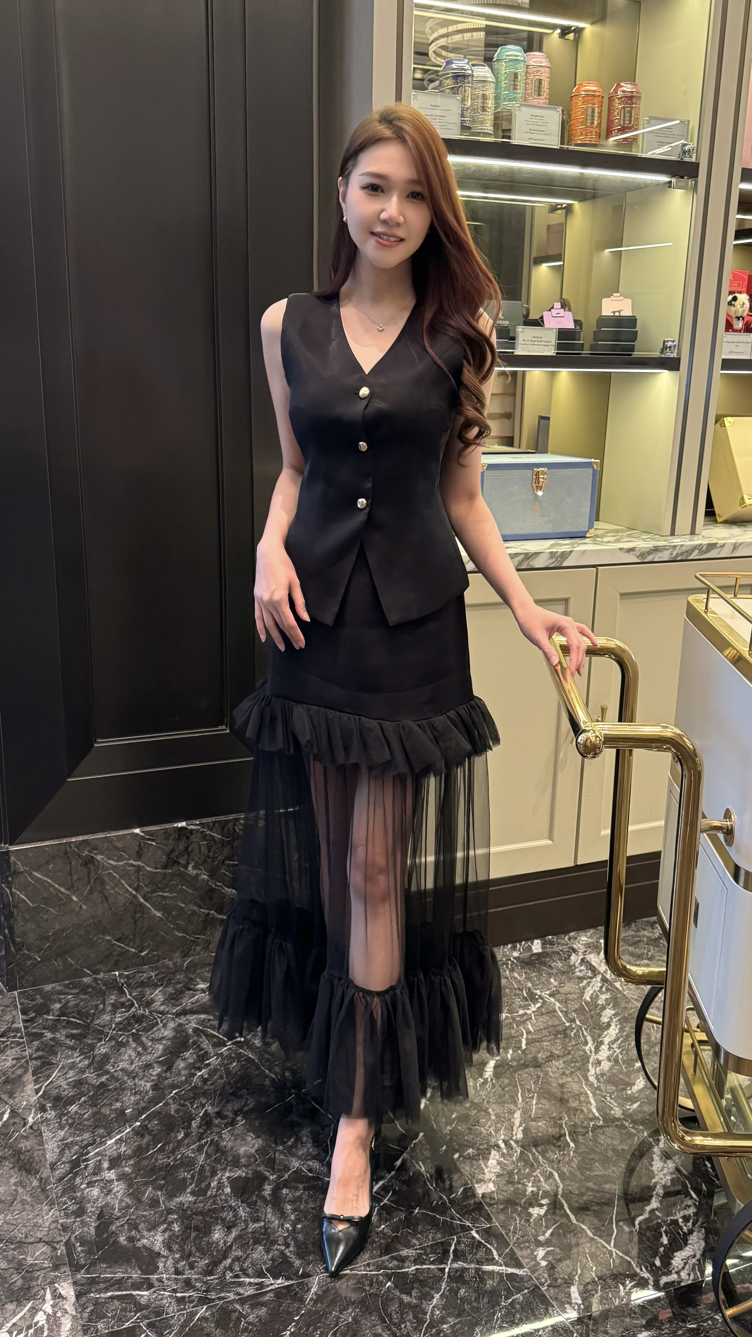 Raven Vest and Tulle Maxi Skirt Set