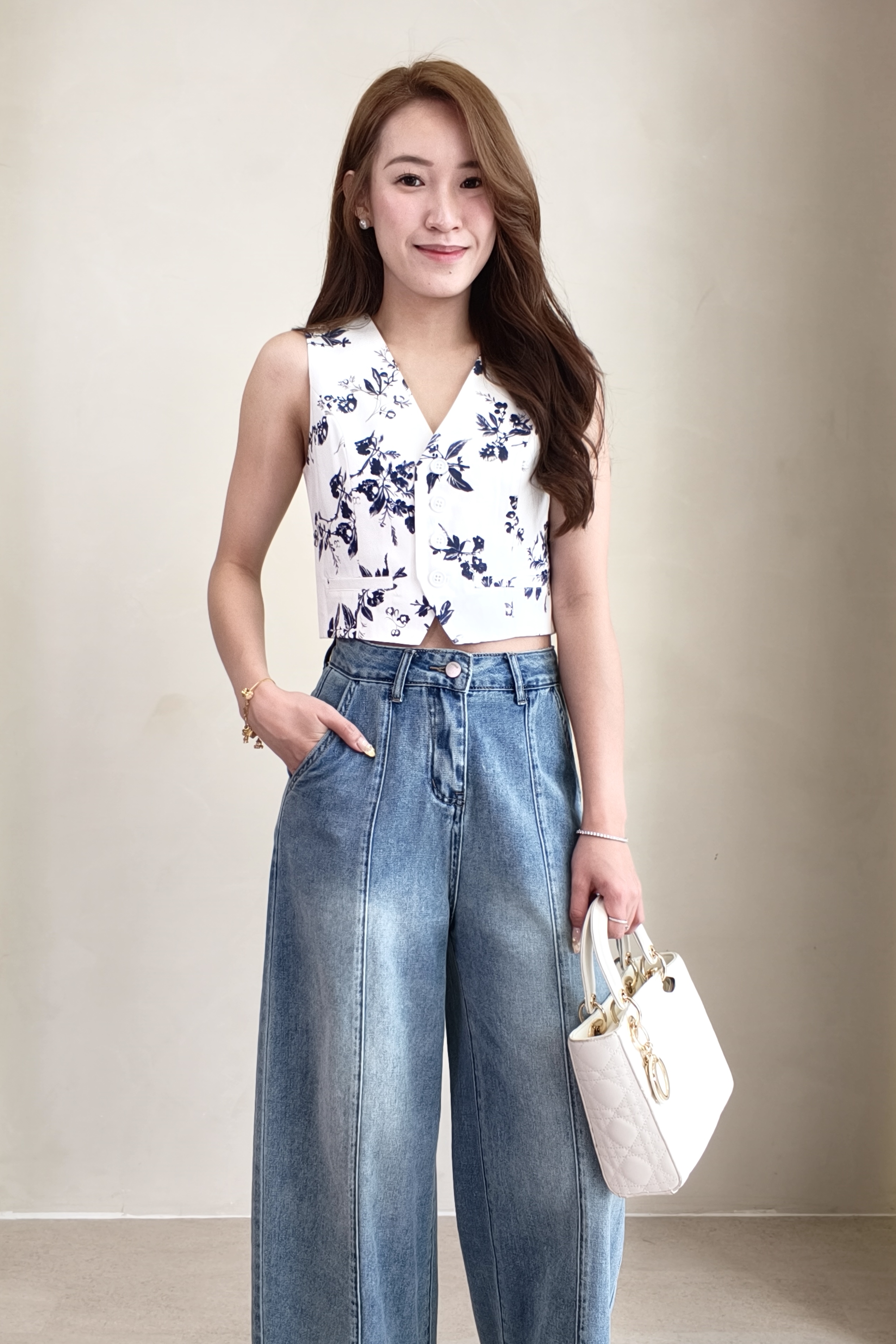 CB2744 Botanical Print Tailored Vest Top