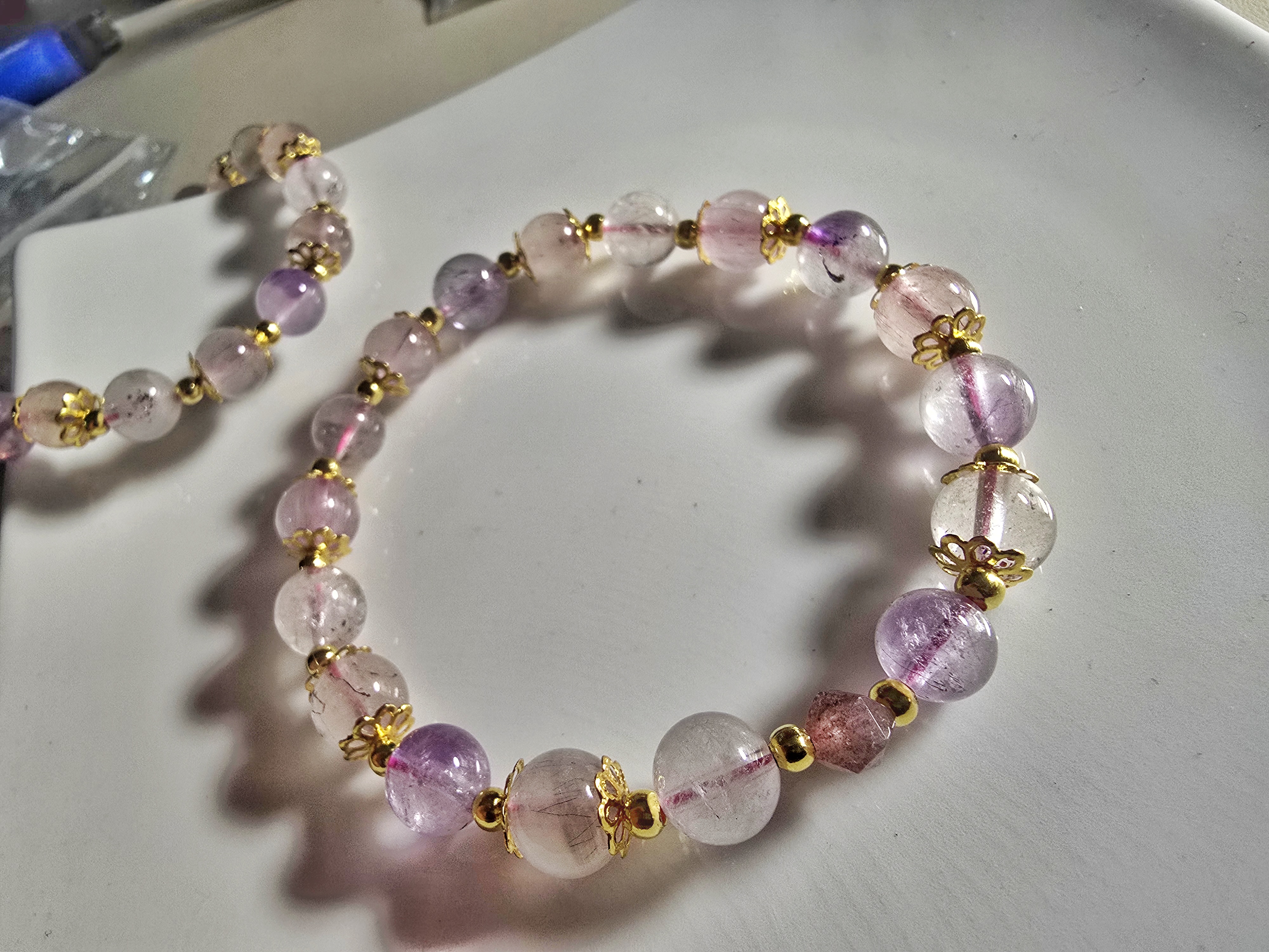 DIY0126-3 天然Super7 草莓晶設計款手鍊