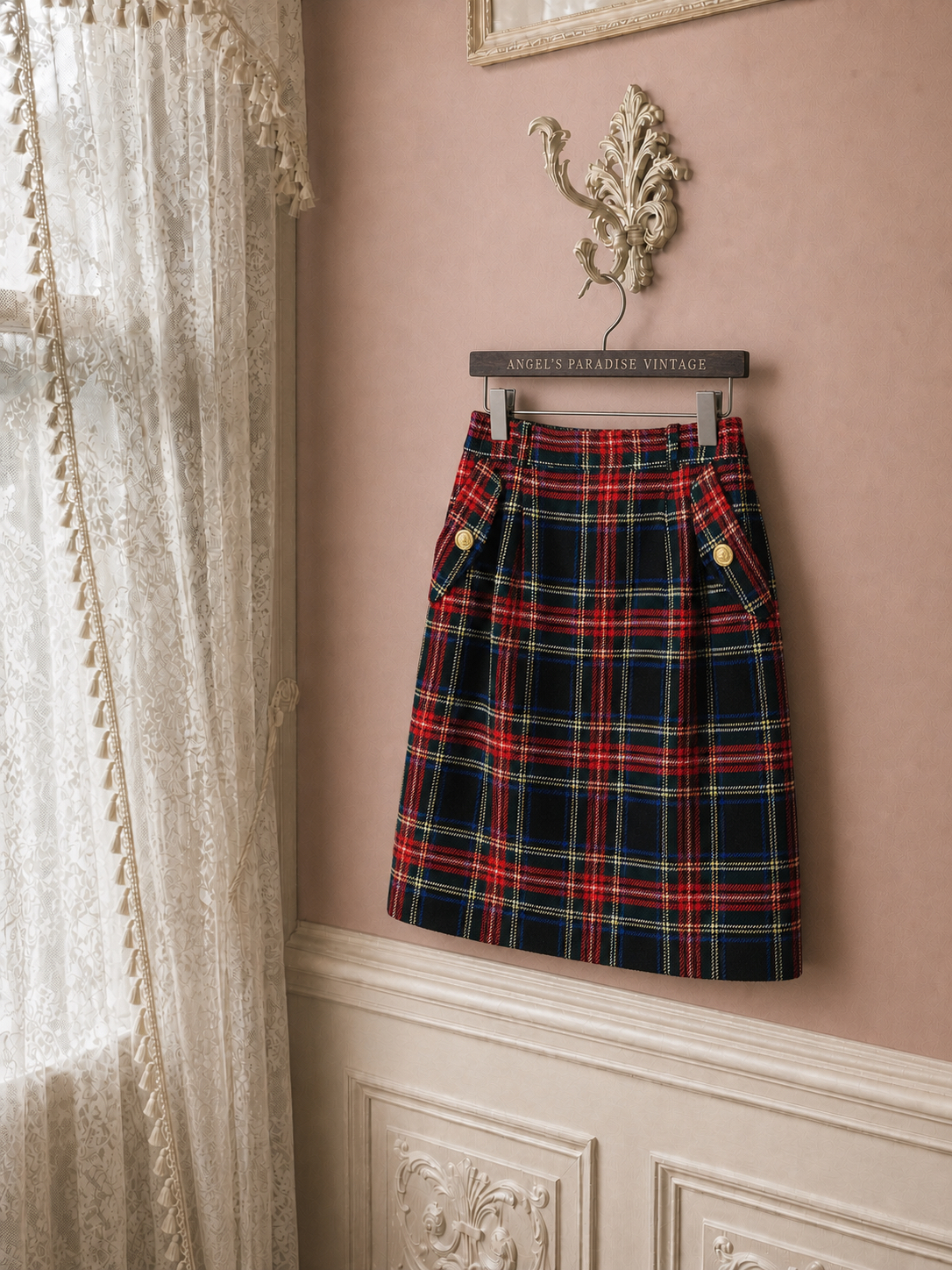 英倫學院的午茶約會 ∙ 金扣格紋復古鉛筆裙 British Academy Teatime ∙ Golden Button Plaid Vintage Pencil Skirt