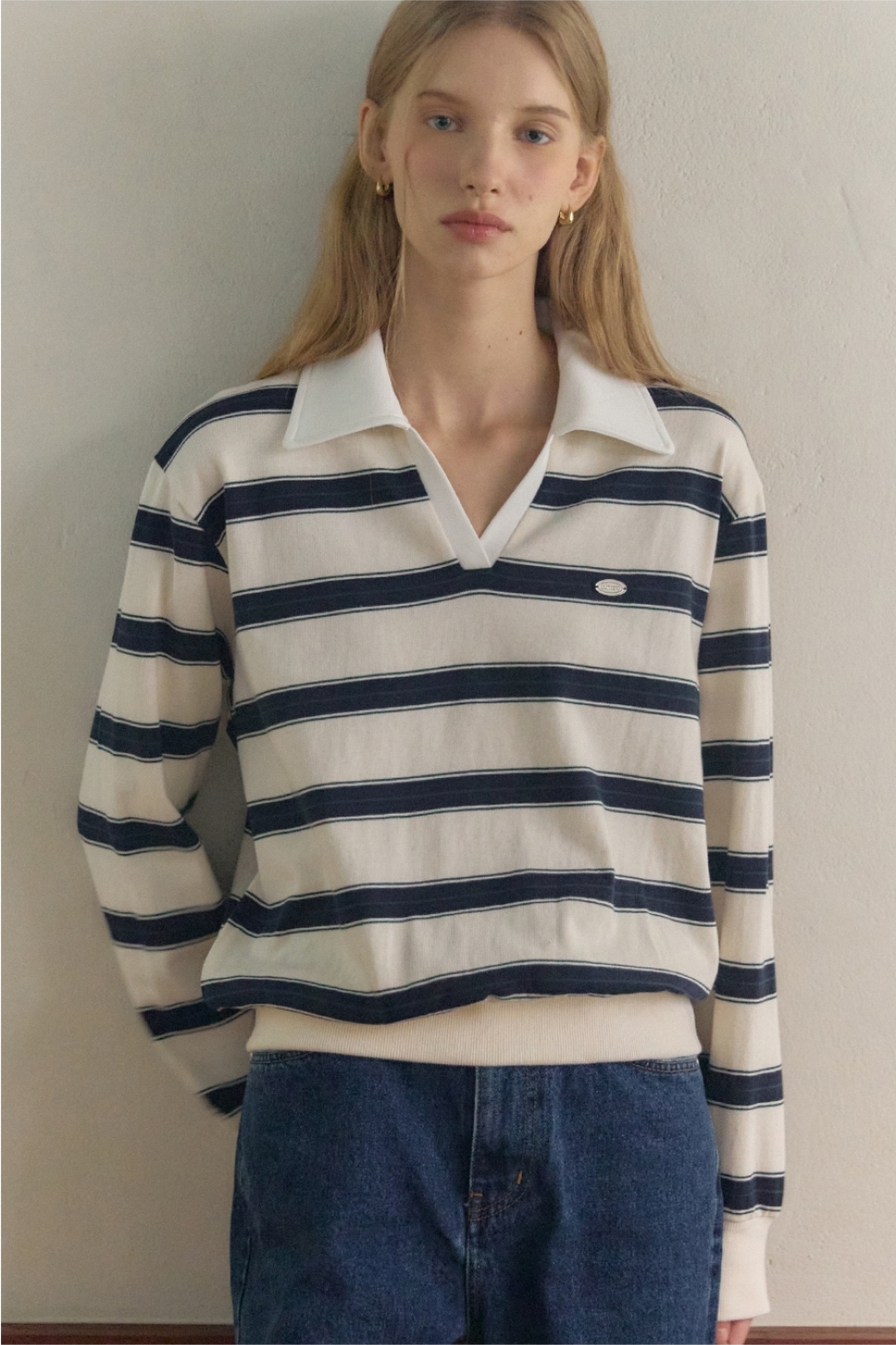 Ourhope Stripe Collar Sweatshirt 