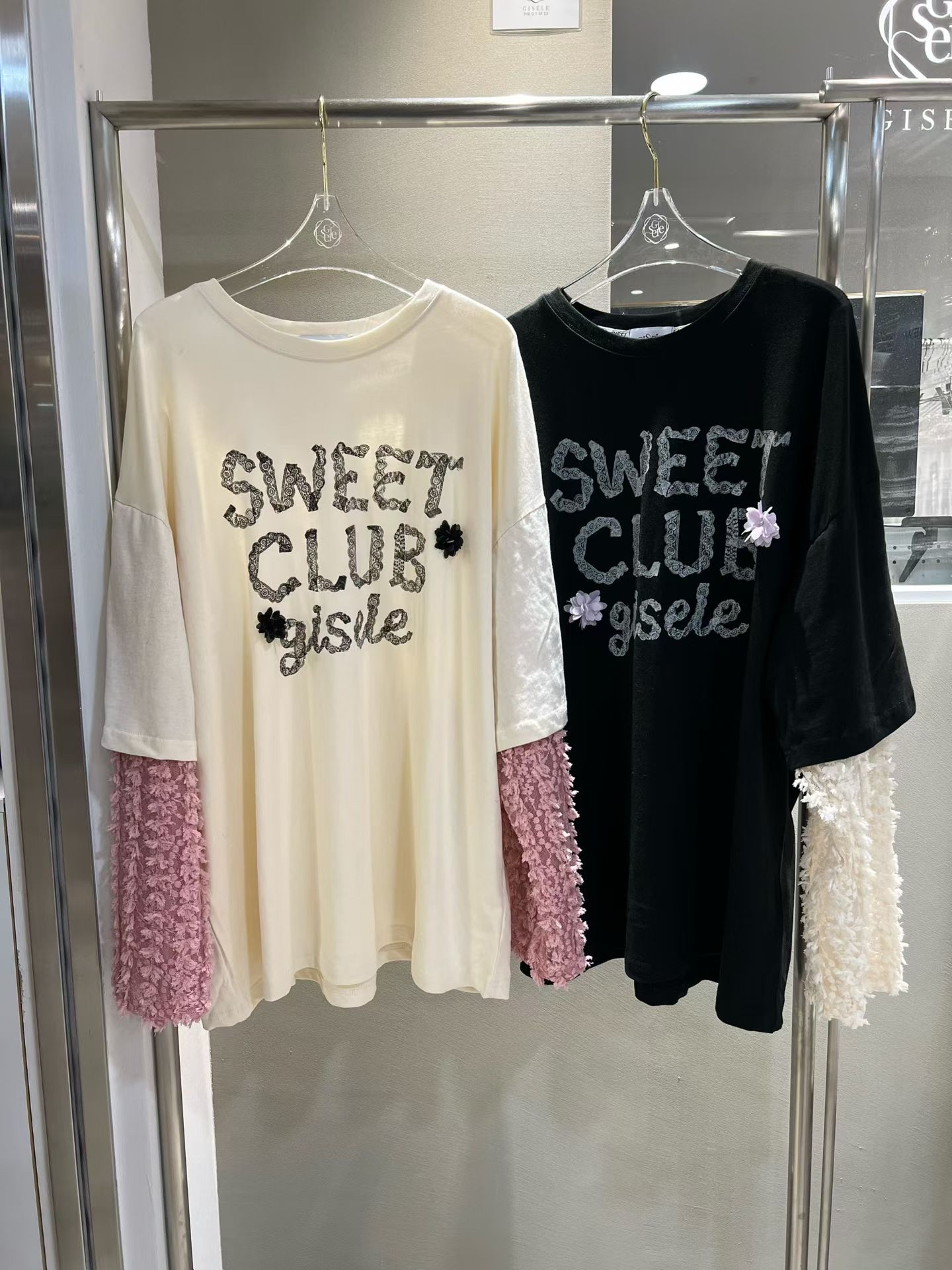 221686 “SWEET CLUB  gisele” 假兩件lace袖tee