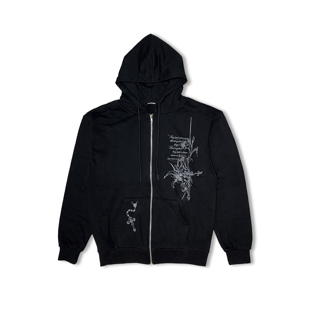 Oversized Nocturnal Lily Zip Hoodie