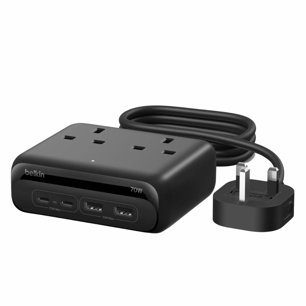 belkin 6合1 GaN 多功能充電座 70W (2 個 USB-C, 2 個USB-A, 2 位插座) SRZ001my1.5M 多功能拖板 香港行貨