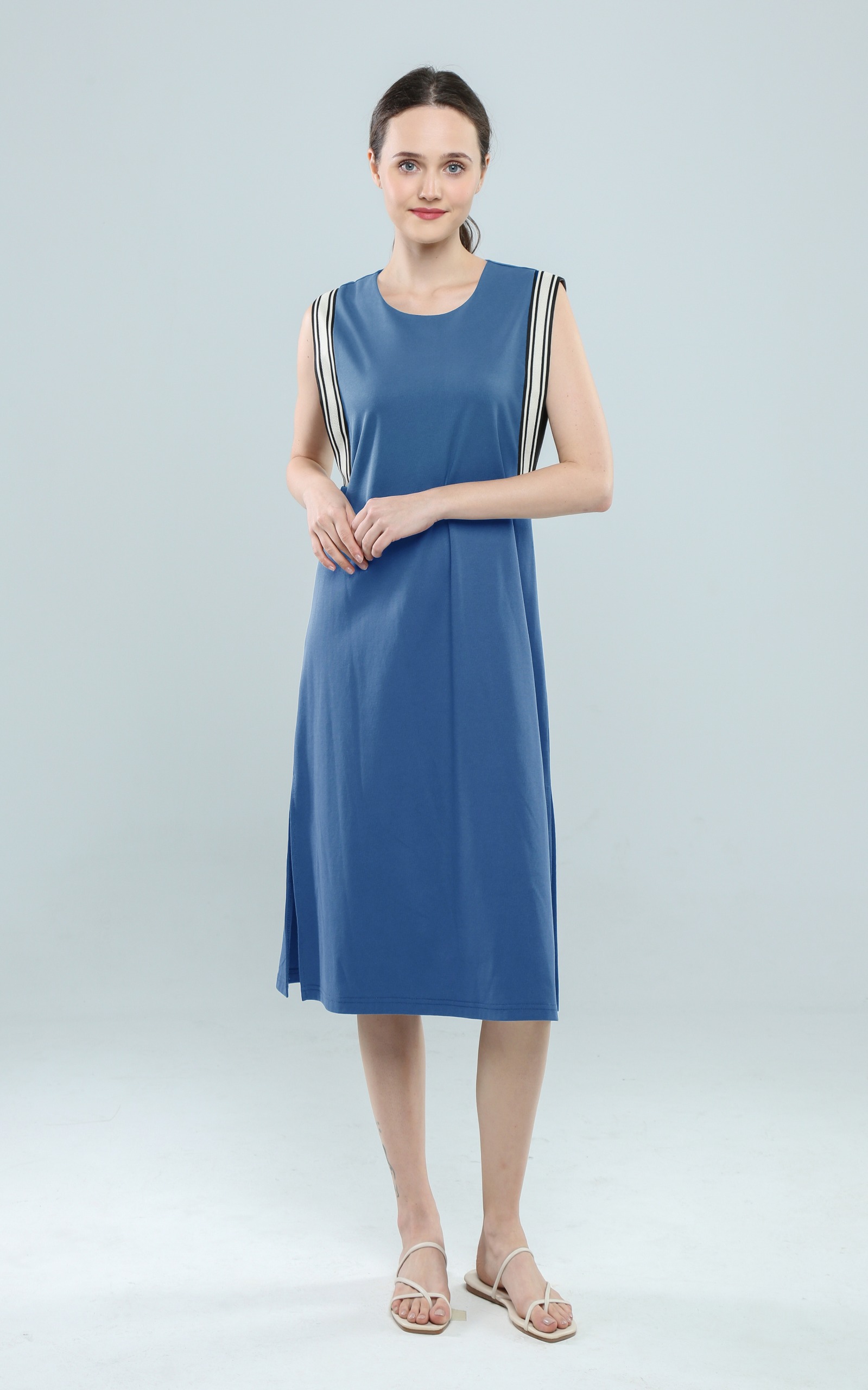 E8083BD Elara Stripe Shoulder Midi Dress