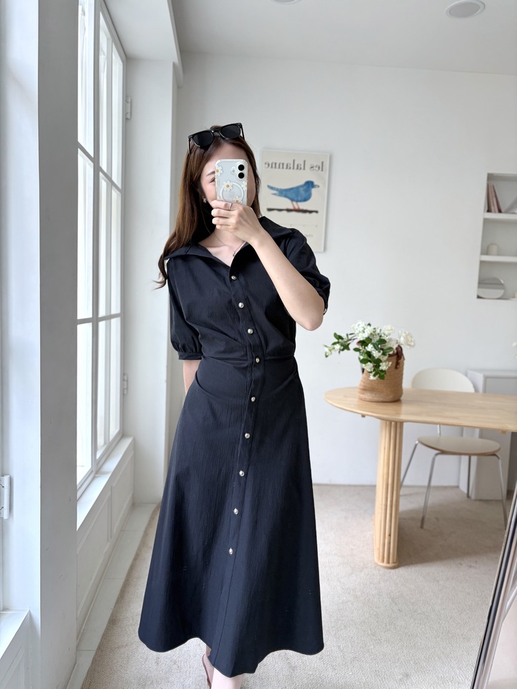 Lena Contoured Waist Dress (Navy)