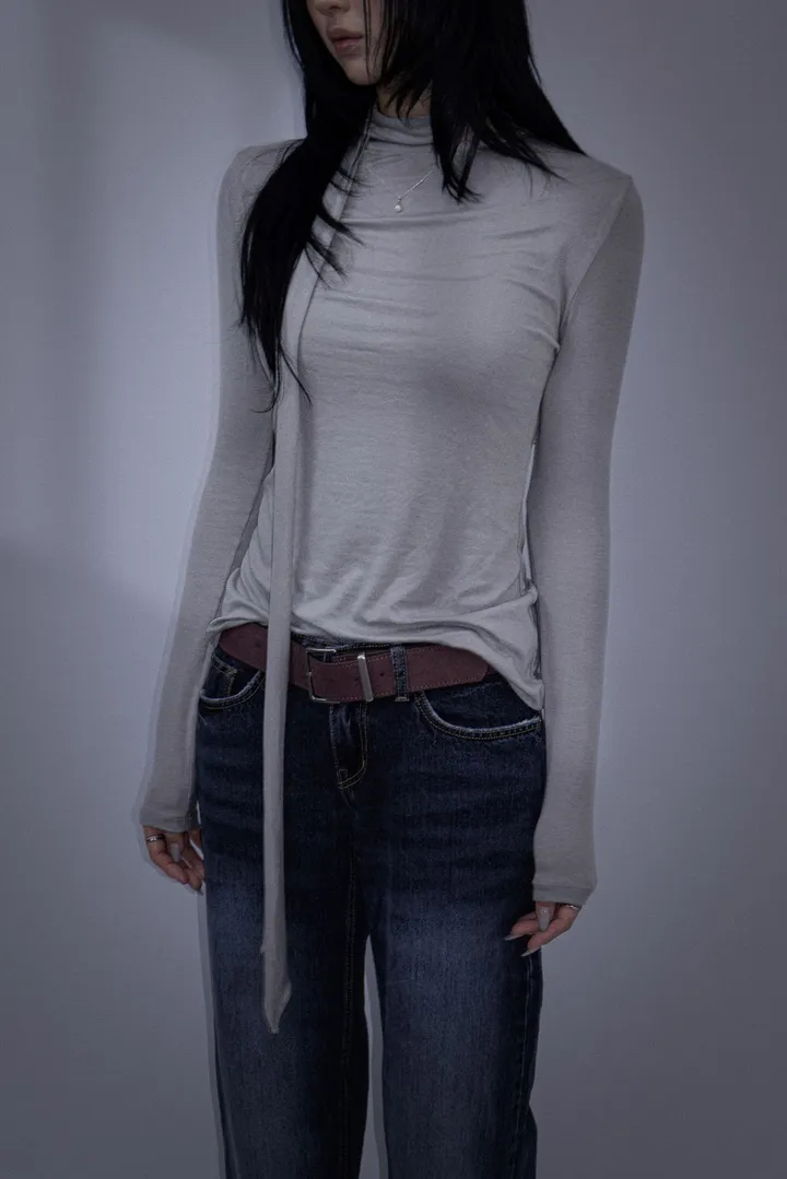 Cotton Tie-neck Long Sleeve