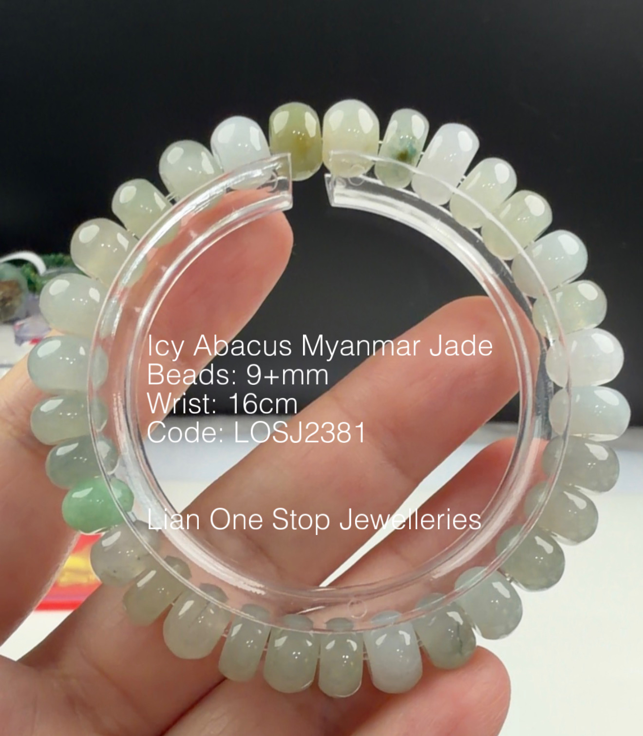 Code: LOSJ2381 Icy Abacus Myanmar Jade 9+mm 