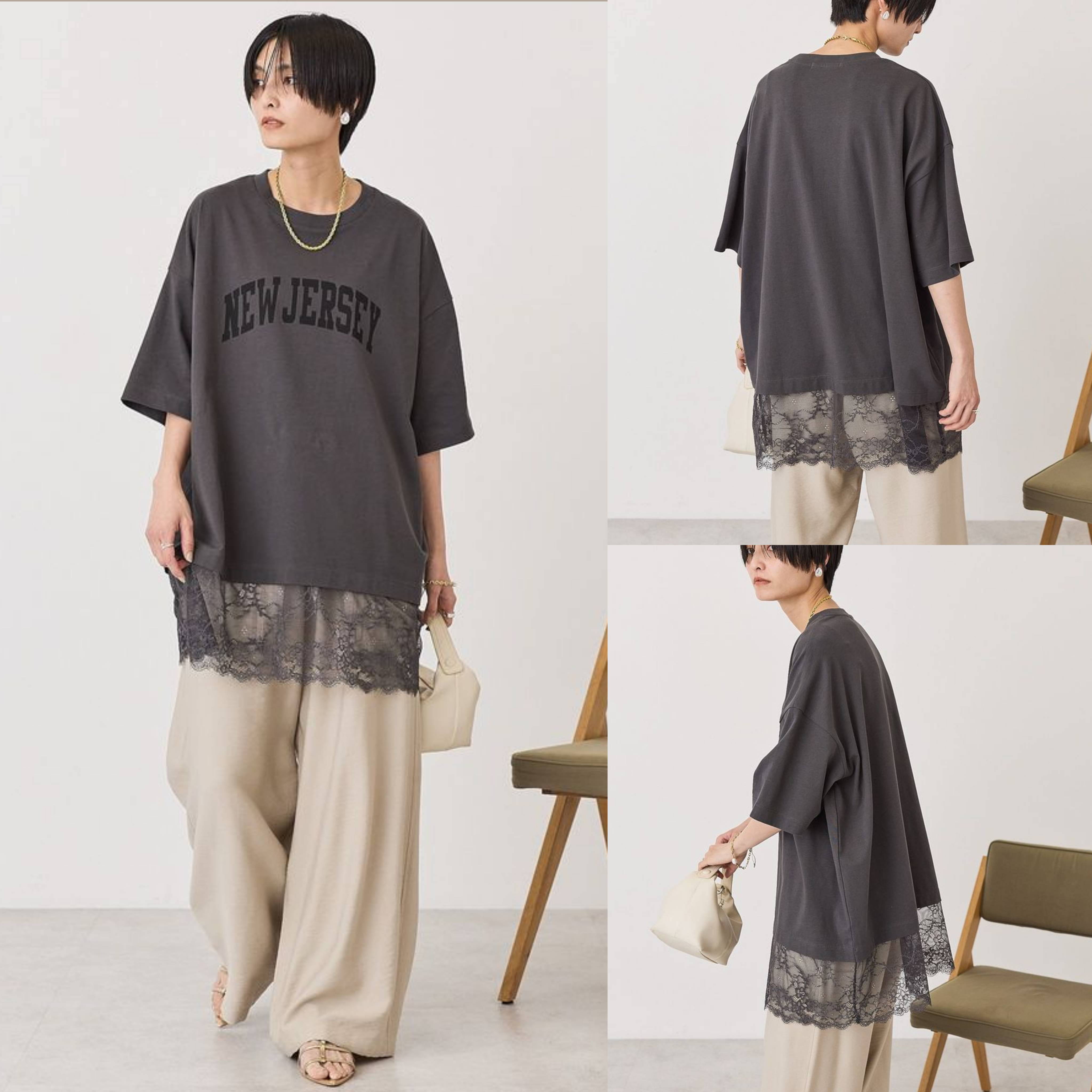 【✨️日本🇯🇵 pre-order lace長版tee✨️】 【共3色 | Free Size | 深灰 / 米白 / 黑色】
