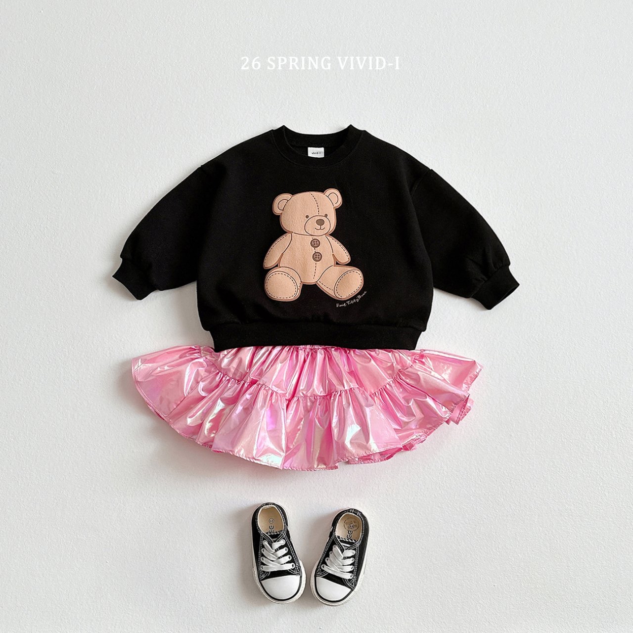 🌸預訂 韓國直送🌸🇰🇷VIVIDI三色泰迪熊印花寬鬆衛衣