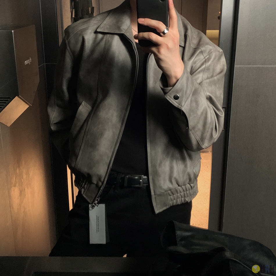 【100%保證韓國直送】質感古著裂紋設計寬鬆皮革外套 Vintage Crack Leather Zip-up Jacket [2 color] RL114777