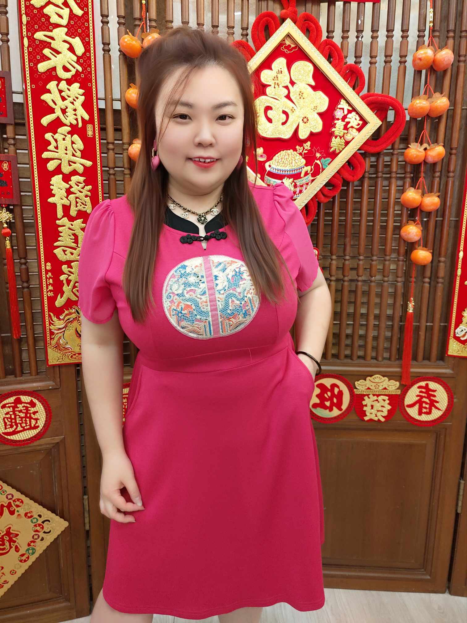 NJC01 TW#58161 新款旗袍刺绣大图扣设计A字裙