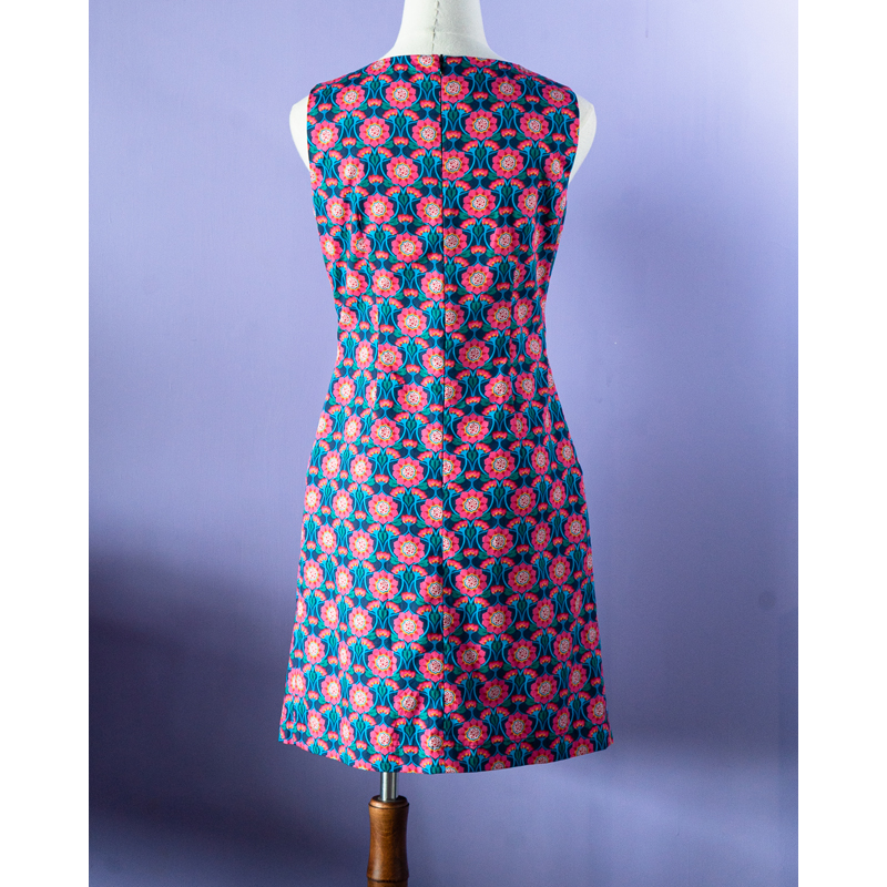 (Ready Made) 100% Organic Cotton 60s Style Floral Pattern A-Line Shift Dress(FM167)