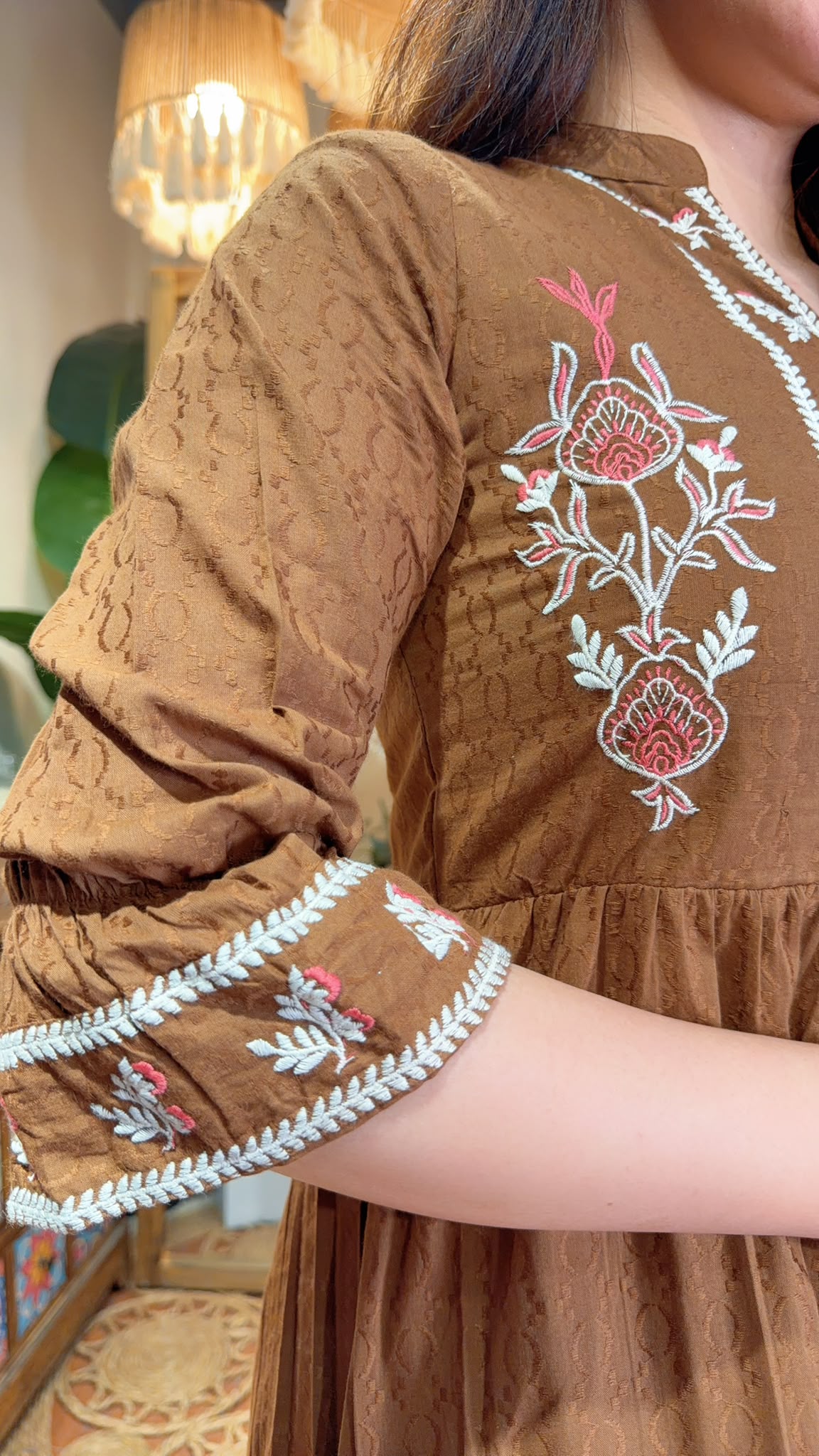 2875 Chocolate Doll With white Emb Sleeve short OP