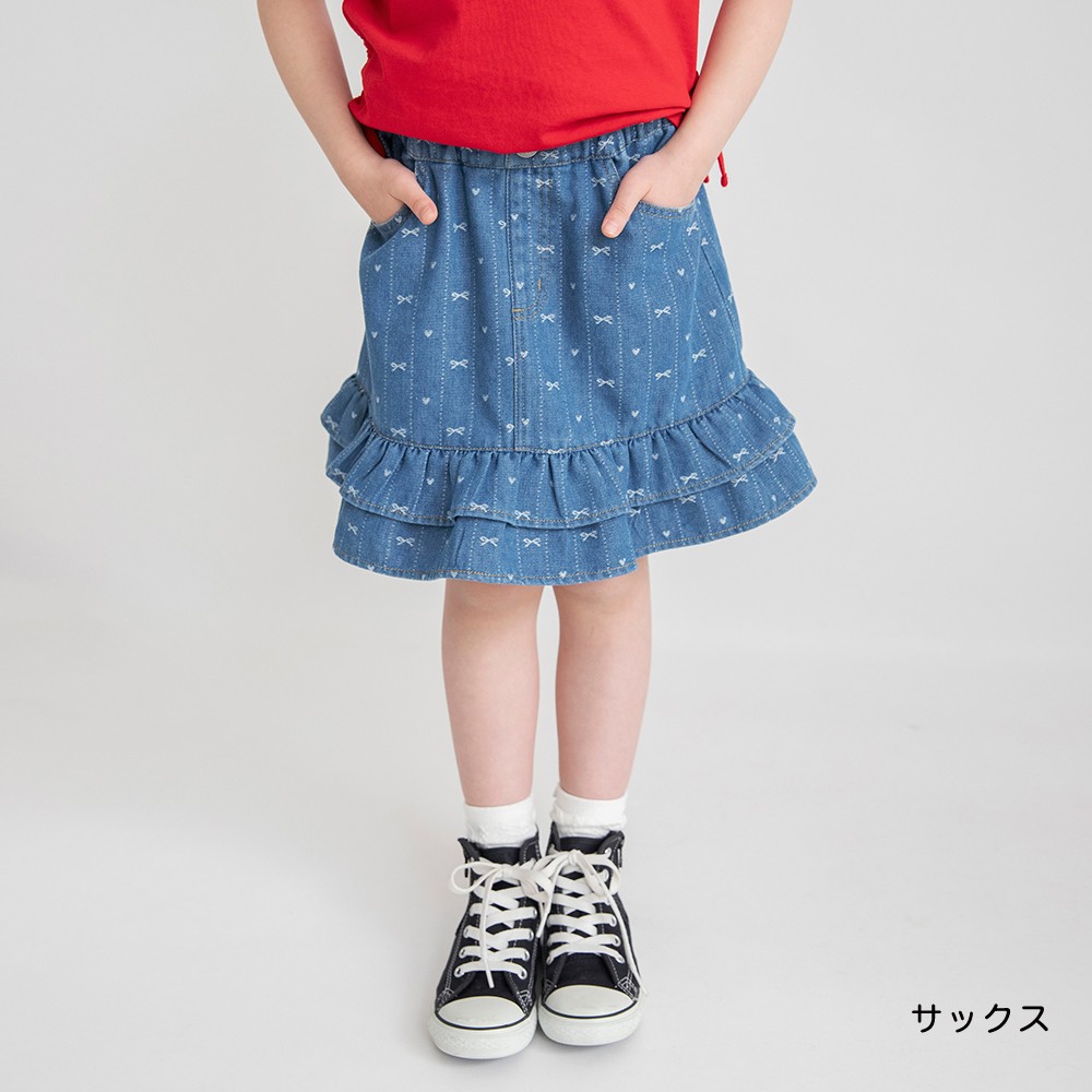 🆕【⭐訂購⭐】🌀 🇯🇵 日本直送🇯🇵 緞帶圖案 雙層荷葉邊下擺 提花牛仔裙［2款選］🌀 [ELDA-0239][260526]