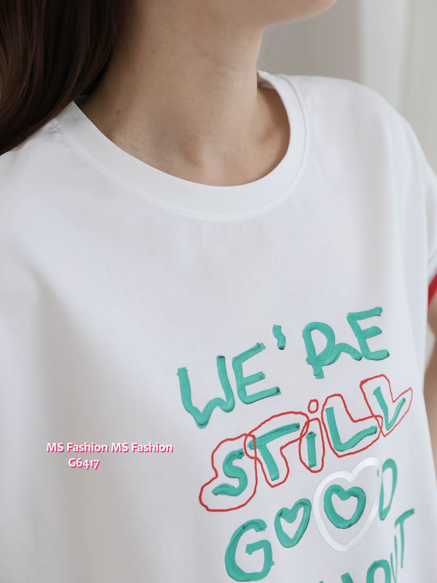 G6417 拼色字母print top
