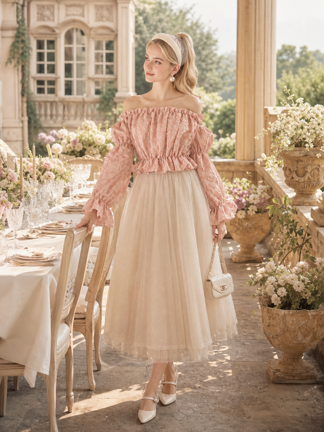 維多利亞粉紅玫瑰盛放泡泡袖公主禮服 Victorian Rose Petal Ballad Gown 