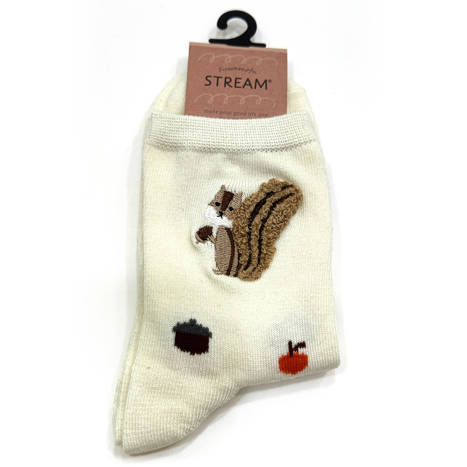 Stream - 襪子 (米色松鼠雪尼爾刺繡款)