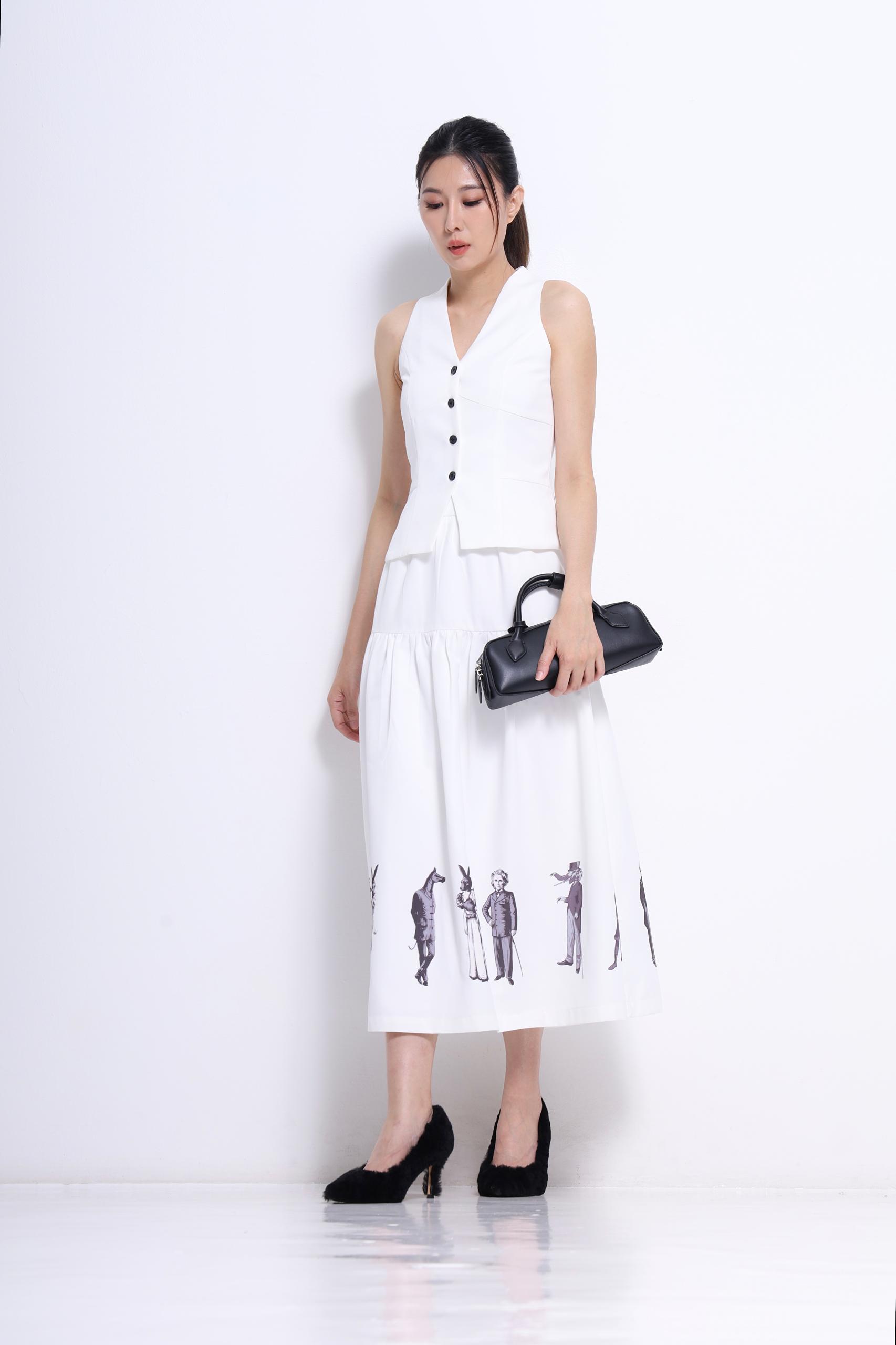 CS1418 GRAPHIC PRINT FLARE SKIRT