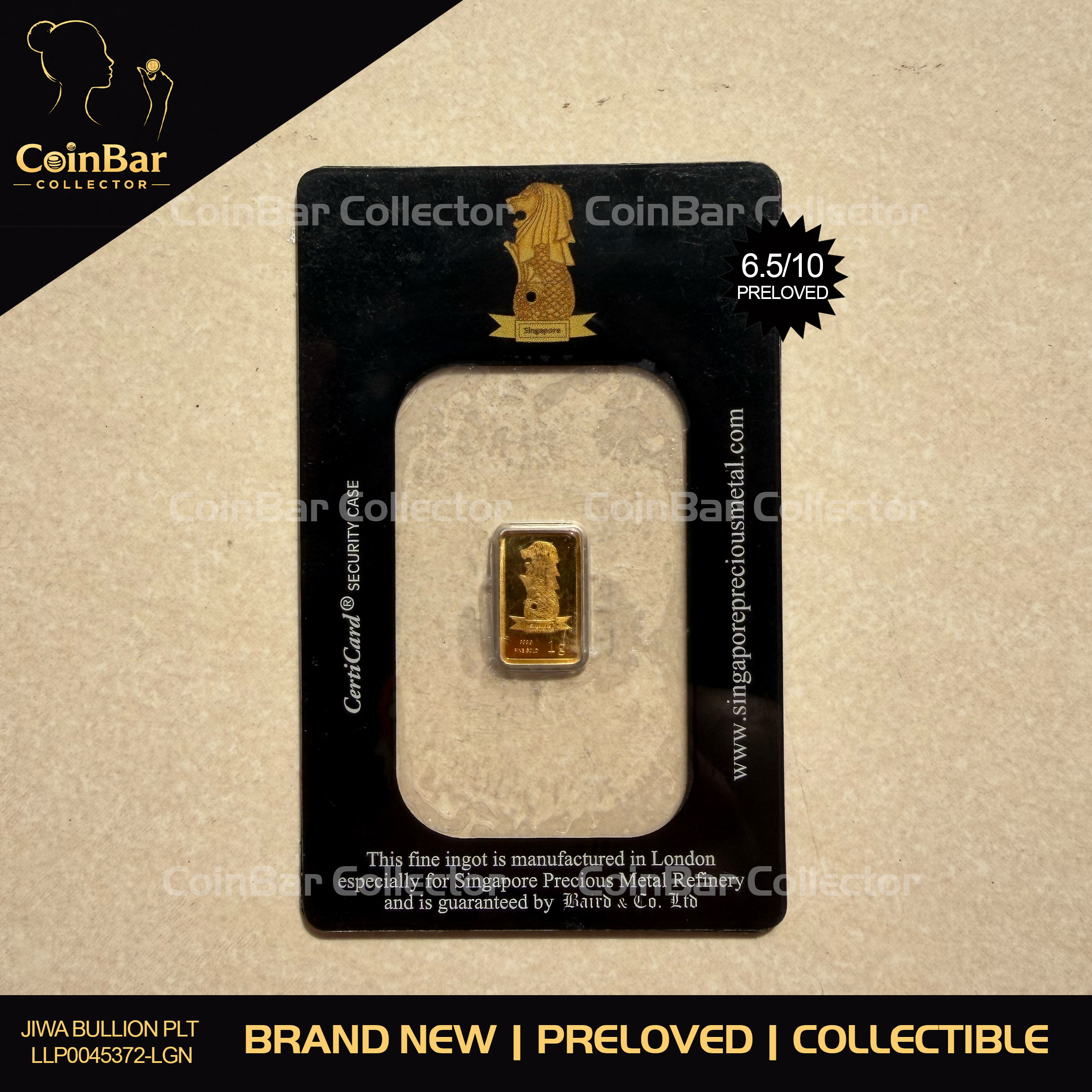 Baird Mint 🇬🇧 Merlion 1g Year 2013 Fine Gold Bar 999.9