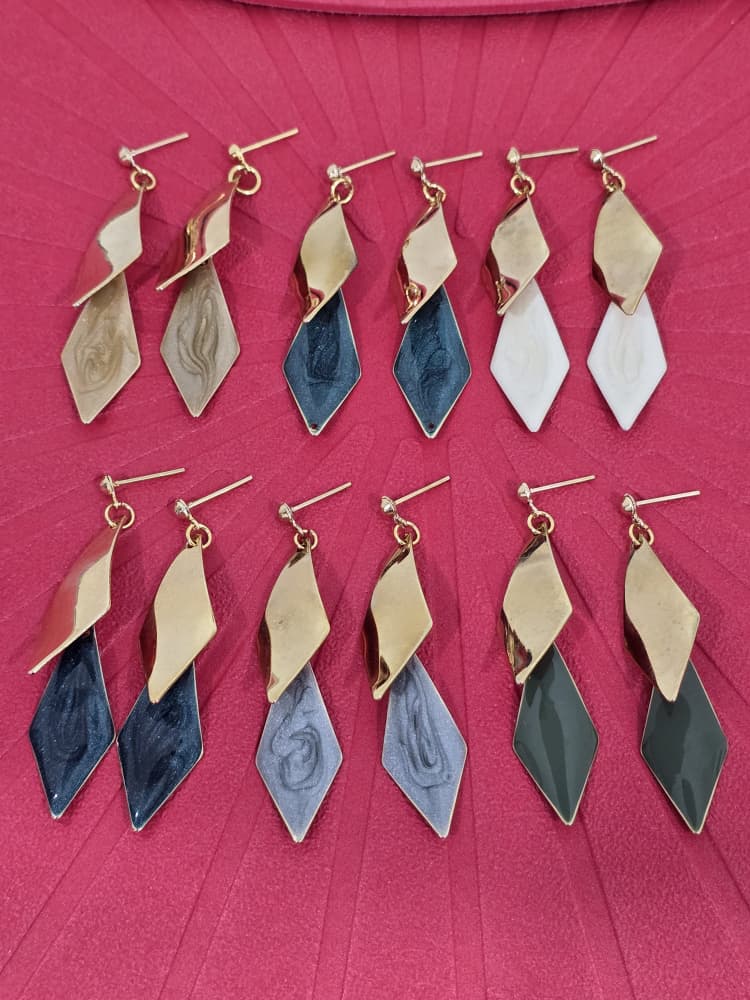 Modern Diamond Shape Drop Stud Earrings