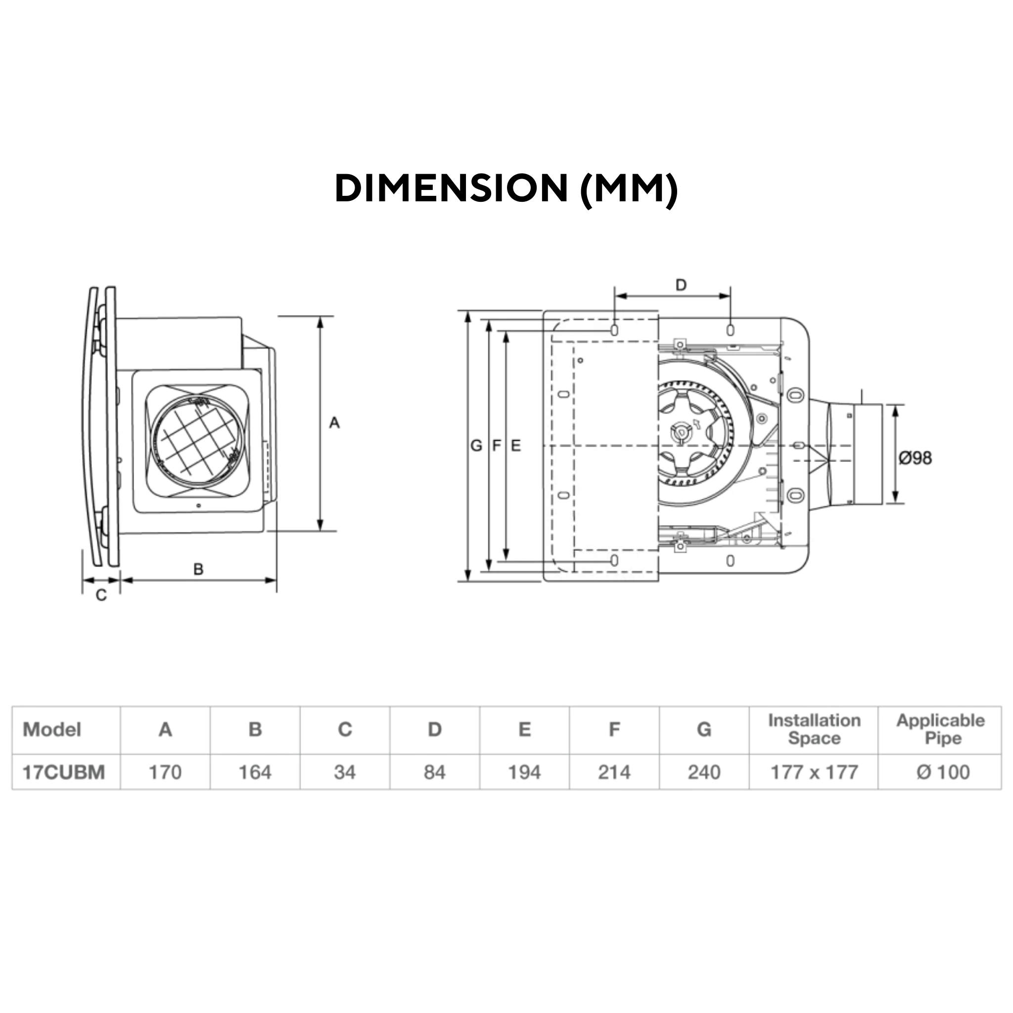 KDK 170mm Ceiling Mount Sirocco Ventilating Fan (17CUBM)