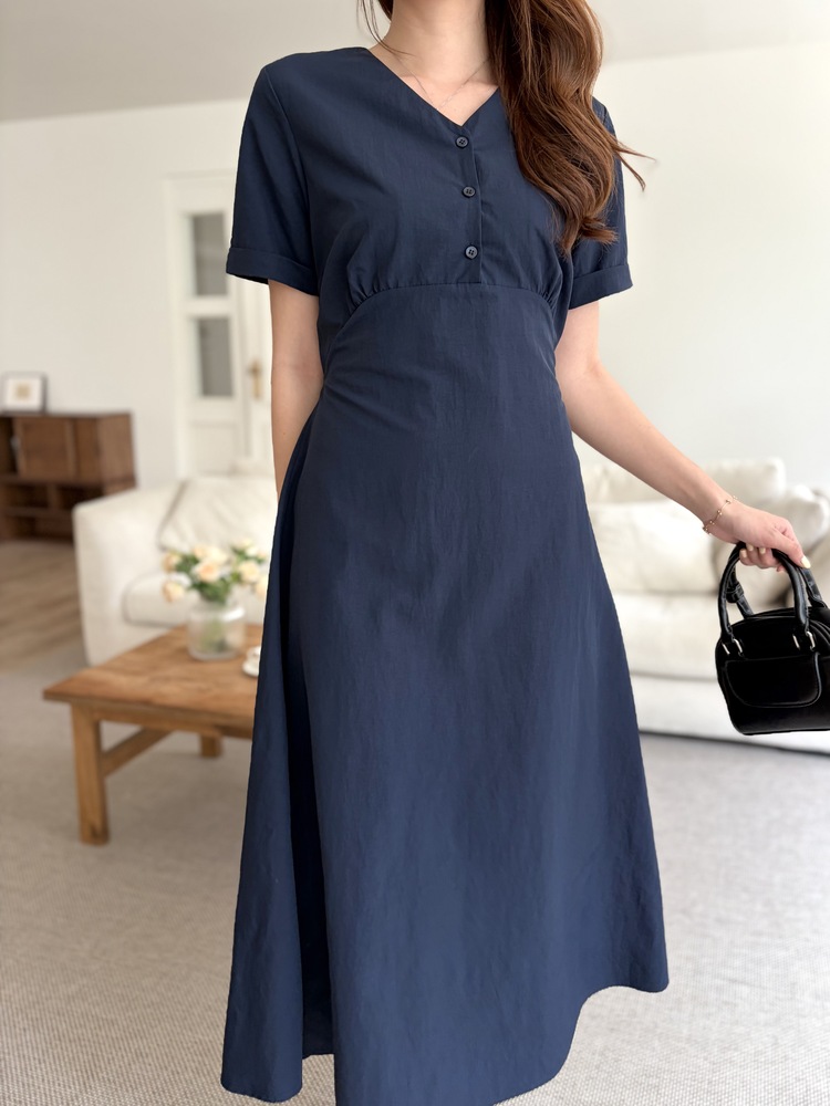 Evie Front Button Dress (Navy)