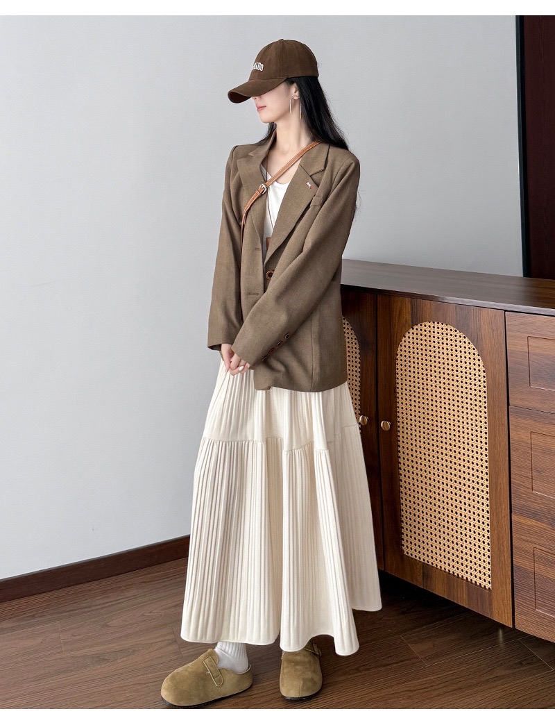 法式复古压褶半身裙 大裙摆 A字蛋糕裙