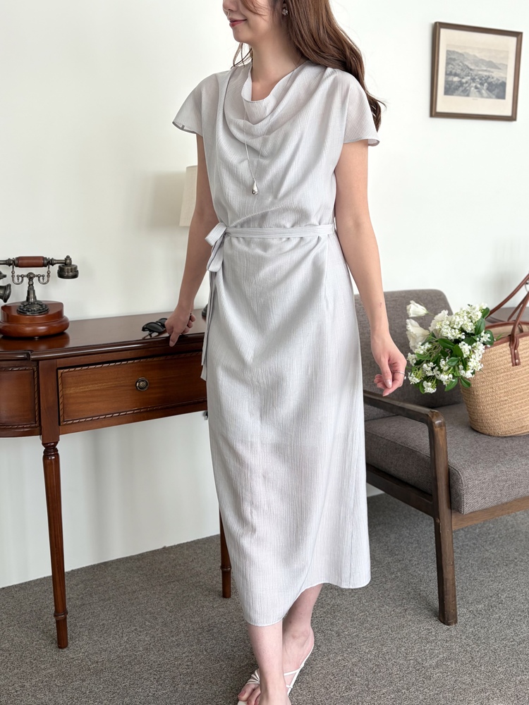Draped Neck Dress with Inner Slip (Misty Blue)