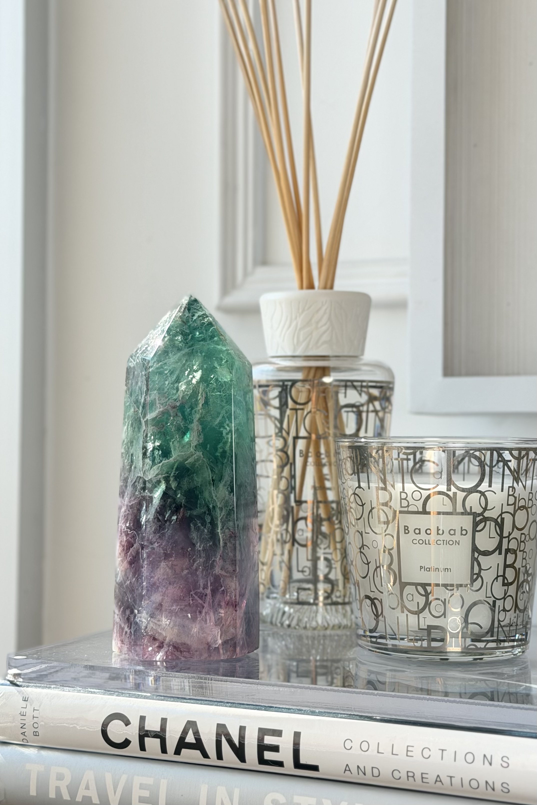 ༒15cm綠紫螢石六角柱༒  FL031C22MGN18-RB5*6fm